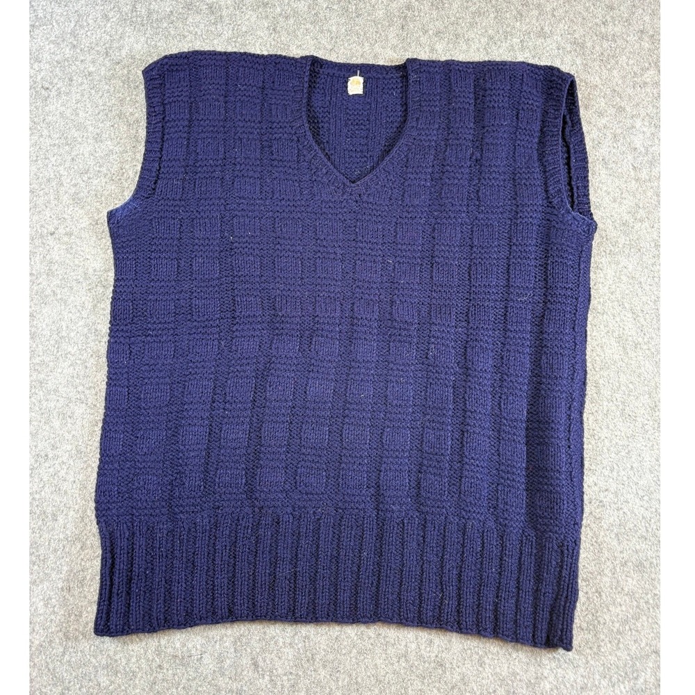 Vintage 60s Mens Purple Basketweave Sweater Vest Pure Virgin Wool V-Neck Medium